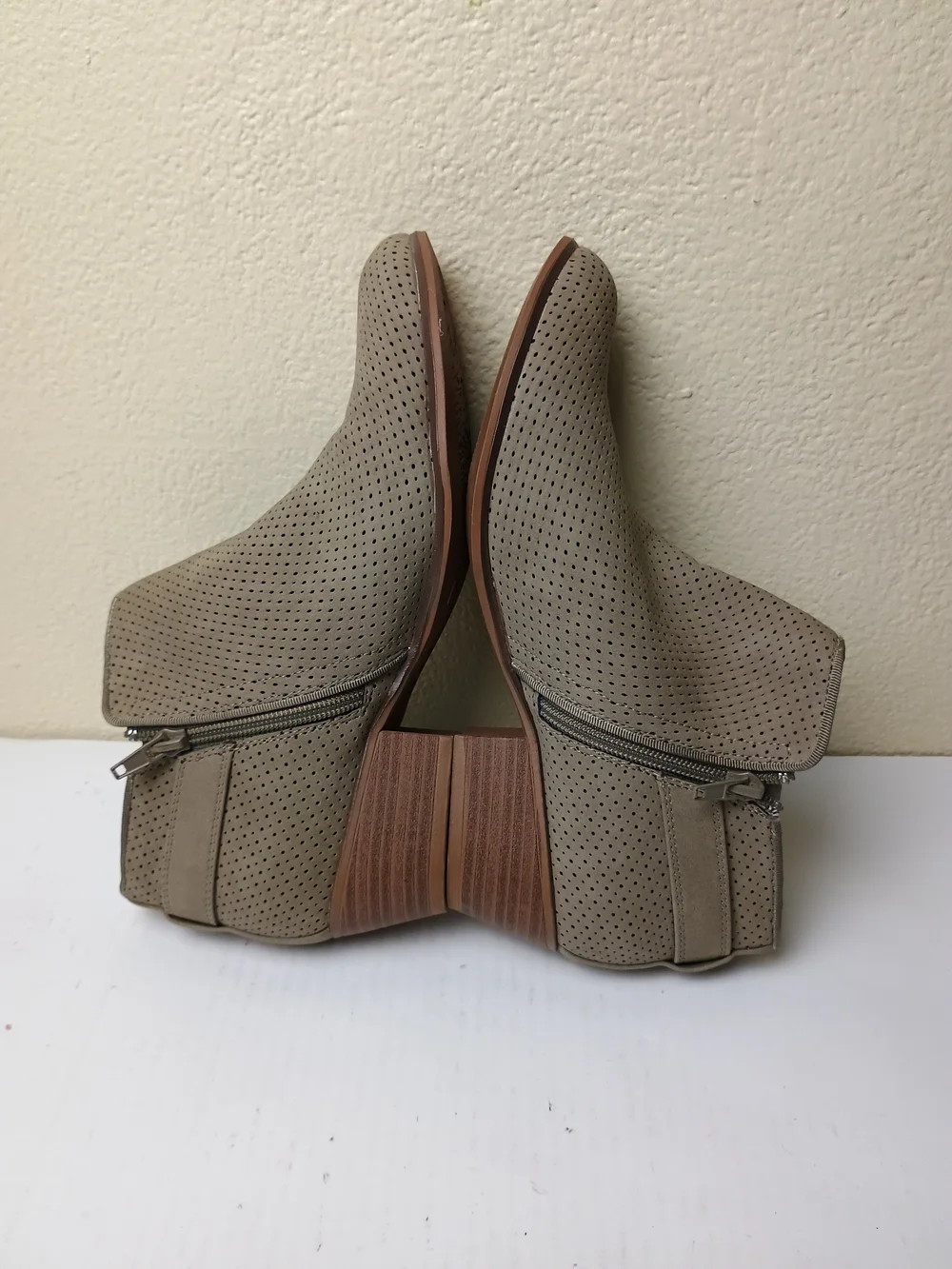 Esprit Talia 7.5M Taupe Perforated Ankle Booties with Buckle Strap